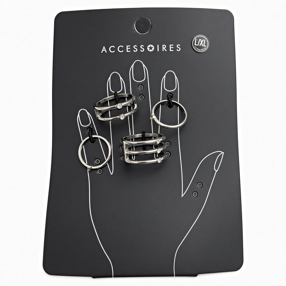 Accessoires Silver Tone Multi Band Crystal Ring Set L/XL Size 4 Piece Fashion Je